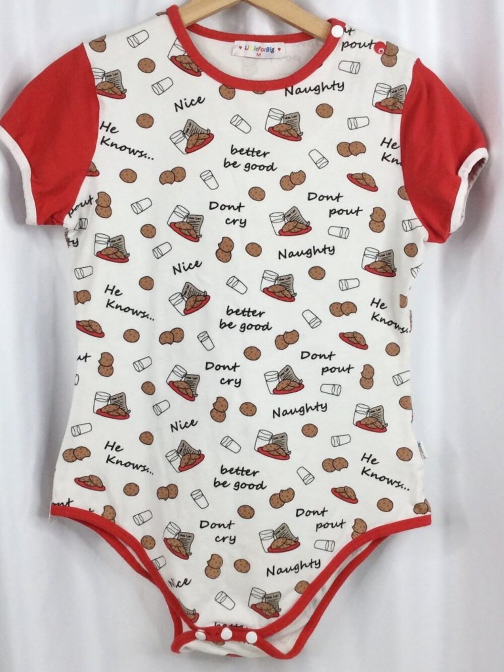LittleForBIg‎ Adult Baby One Piece Romper Bodysuit Size M Cookies Milk Costume